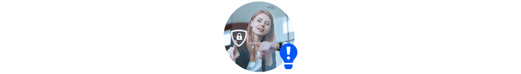 Rundes Bild Frau zeigt auf Sicherheitsschloss - Tipps zur Cybersicherheit