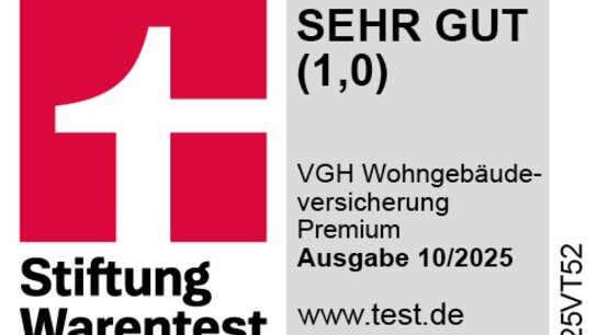Stiftung Warentest: VGH Wohngebäudeversicherung Premium, Note SEHR GUT (1,0), Ausgabe 10/2024.